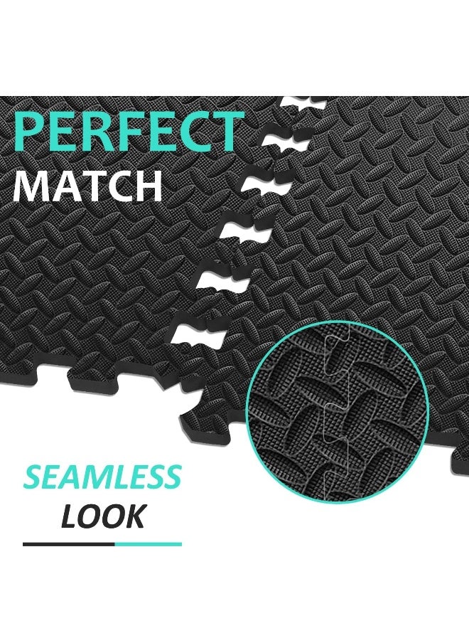 MOMENT - [6 Pack] Interlocking Eva Foam Floor Tiles For Home Gym, Yoga Mat 40 X 40Cm, Puzzle Exercise Floor Mat, Workout Equipment, Or Child'S Play Surface - Set Of 6, [Black] - Image 1