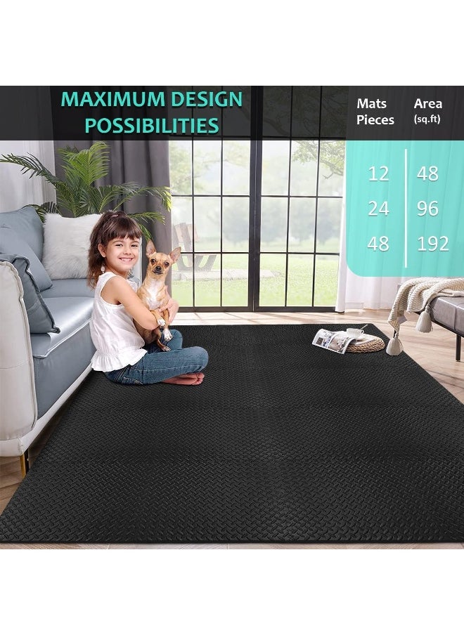 MOMENT - [6 Pack] Interlocking Eva Foam Floor Tiles For Home Gym, Yoga Mat 40 X 40Cm, Puzzle Exercise Floor Mat, Workout Equipment, Or Child'S Play Surface - Set Of 6, [Black] - Image 1