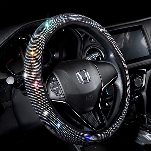 Valleycomfy Steering Wheel Cover for Women Men Bling Bling Crystal Diamond Sparkling Car SUV Wheel Protector Universal Fit 15 Inch (Black with Colorful Diamond,Standard Size(14" 1/2-15" 1/4)) - Image 1