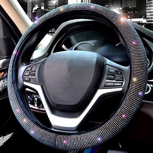 Valleycomfy Steering Wheel Cover for Women Men Bling Bling Crystal Diamond Sparkling Car SUV Wheel Protector Universal Fit 15 Inch (Black with Colorful Diamond,Standard Size(14" 1/2-15" 1/4)) - Image 3