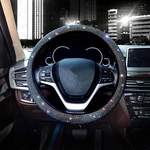 Valleycomfy Steering Wheel Cover for Women Men Bling Bling Crystal Diamond Sparkling Car SUV Wheel Protector Universal Fit 15 Inch (Black with Colorful Diamond,Standard Size(14" 1/2-15" 1/4)) - Image 2
