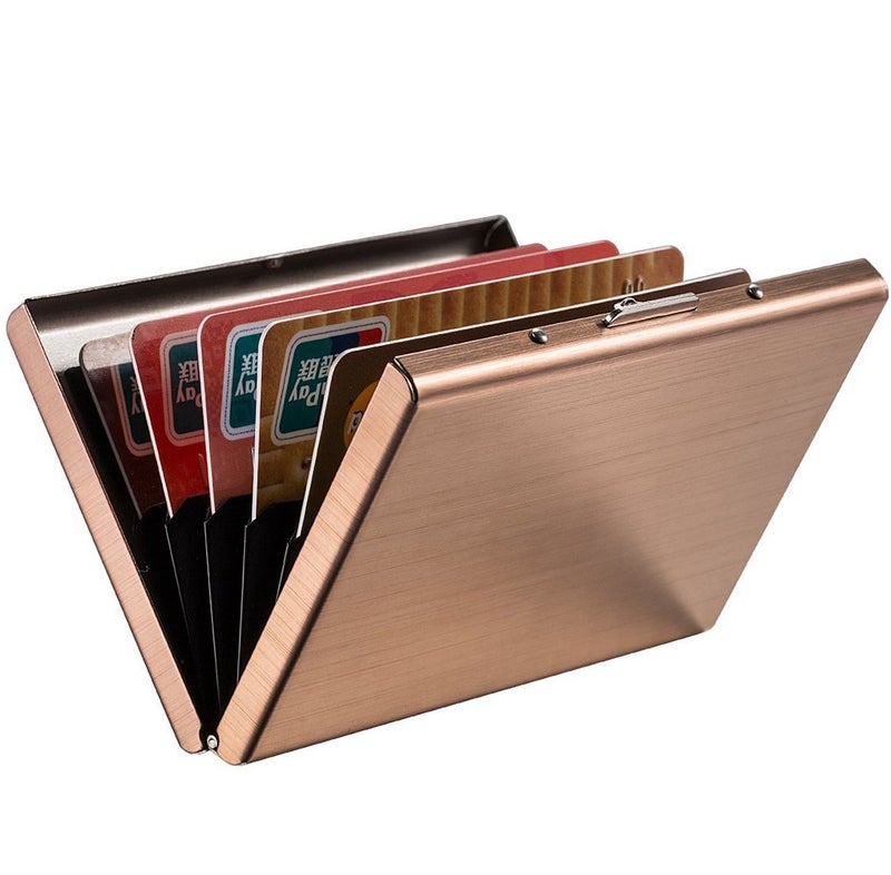 Stealodeal Rose Gold RFID Credit 6 Slot Card Holder for Men & Women Stainless Steel Wallet - Image 2