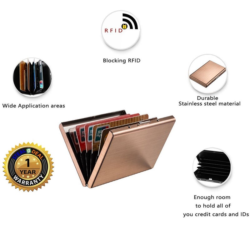 Stealodeal Rose Gold RFID Credit 6 Slot Card Holder for Men & Women Stainless Steel Wallet - Image 4