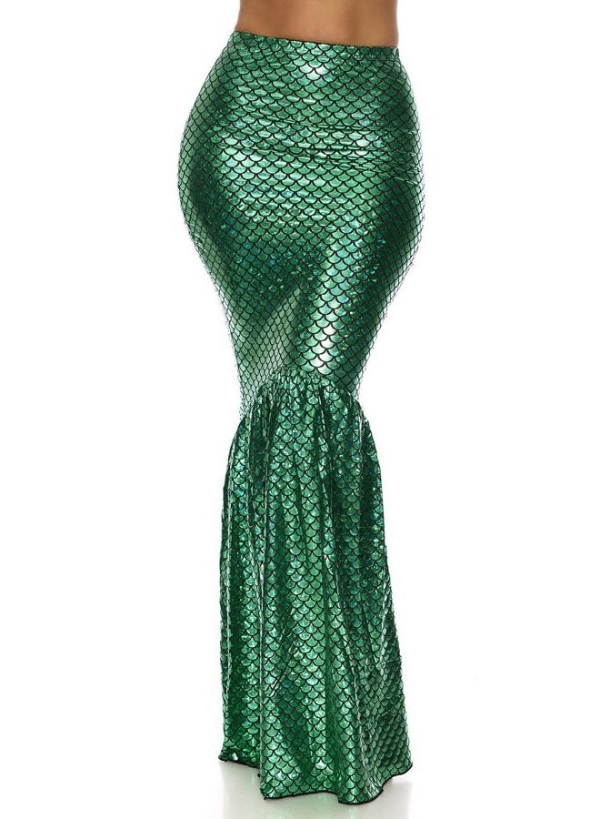 Forplay Women's Mermaid Skirt with Hologram Finish, Halloween Maxi Skirt, Green, Medium-Large - Image 1