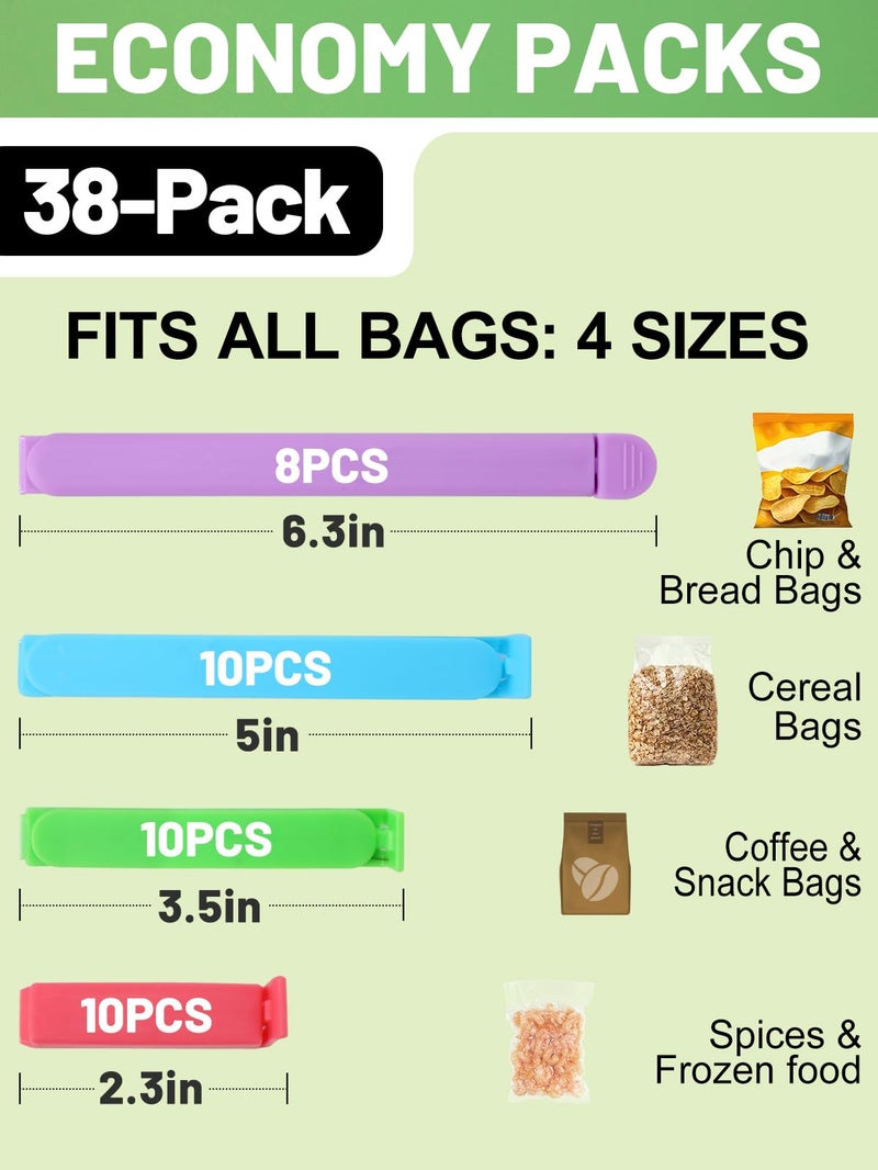 ANPHSIN 38 PCS Colorful Chip Clips - 4 Sizes Good Sealing Bag Clips for Food Snack Storage, Keeps Coffee, Bread, Cookies Fresh (6.3", 5", 3.5", 2.3")â€‹ - Image 4
