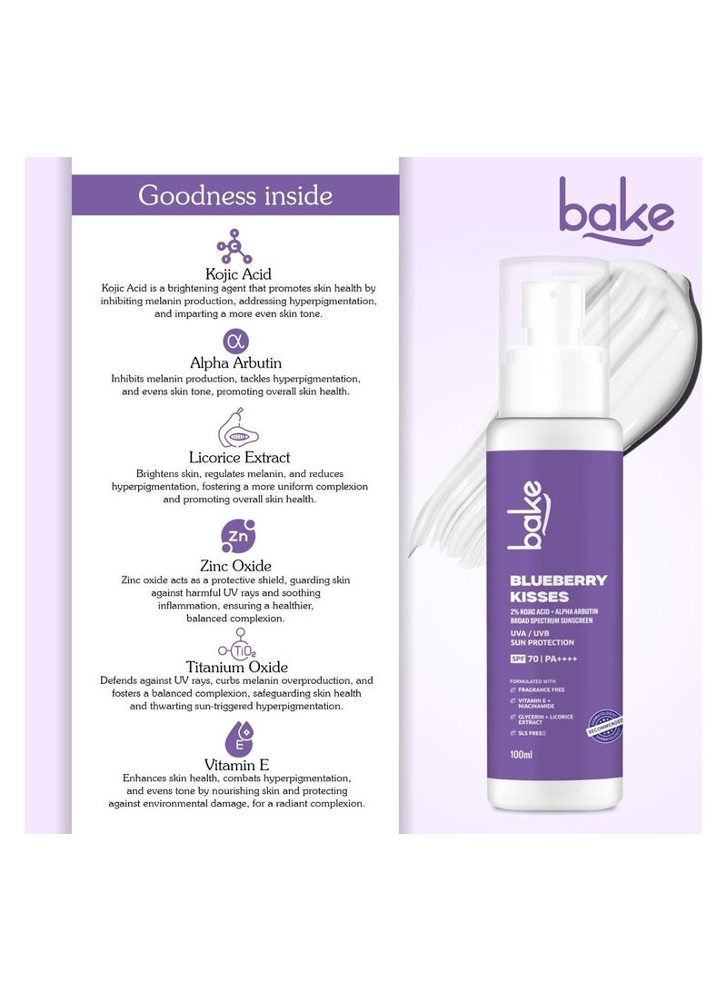 BAKE 100% Mineral Water Resistant Sunscreen SPF 70 PA+++ with 2% Kojic Acid, Alpha Arbutin & Niacinamide for Pigmentation, Dark Spots & Tan Removal | Broad Spectrum Sunscreen | Anti-Pigmentation, No Whitecast & Lightweight | 100g - Image 4
