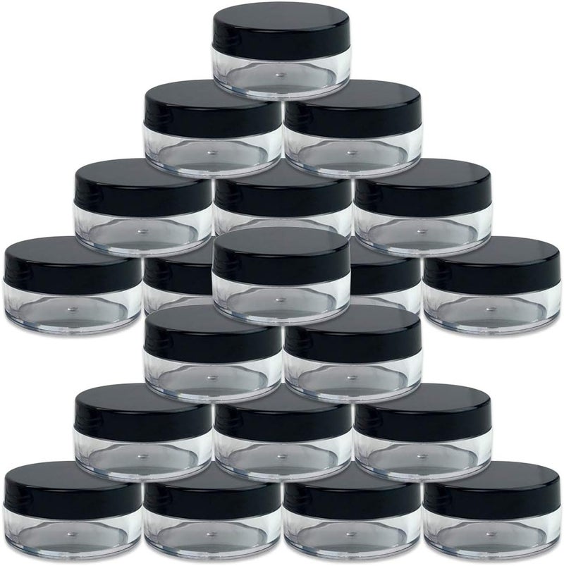 Pana Beauticom (Quantity: 20 Pieces) 10G/10ML Round Clear Jars with Black Lids for Lotion, Creams, Toners, Lip Balms, Makeup Samples - BPA Free 