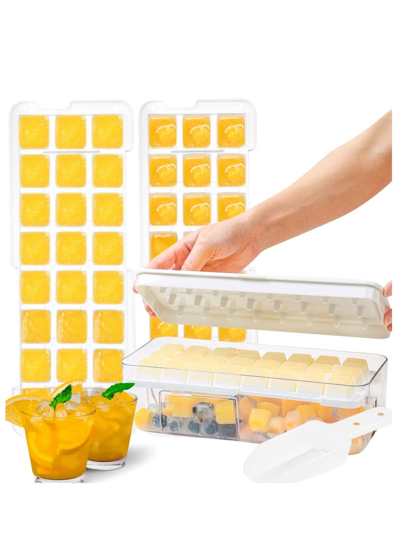 Captaintech Ice Cube Tray with Lid Ice Cube Tray for Freezer Pressed Easy Release 48 Cavity Ice Cube Mould with Stackable Storage Container and Spoon Suitable for Coffee Milk Yellow - Image 1
