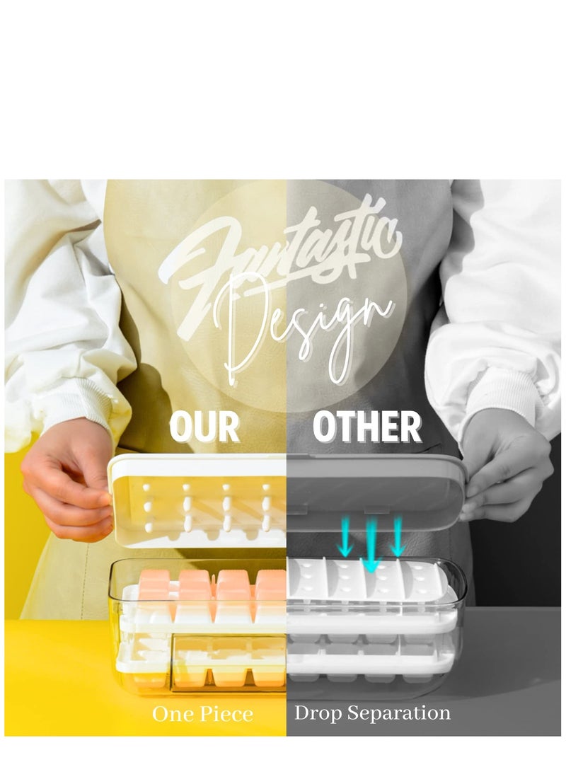 Captaintech Ice Cube Tray with Lid Ice Cube Tray for Freezer Pressed Easy Release 48 Cavity Ice Cube Mould with Stackable Storage Container and Spoon Suitable for Coffee Milk Yellow - Image 4