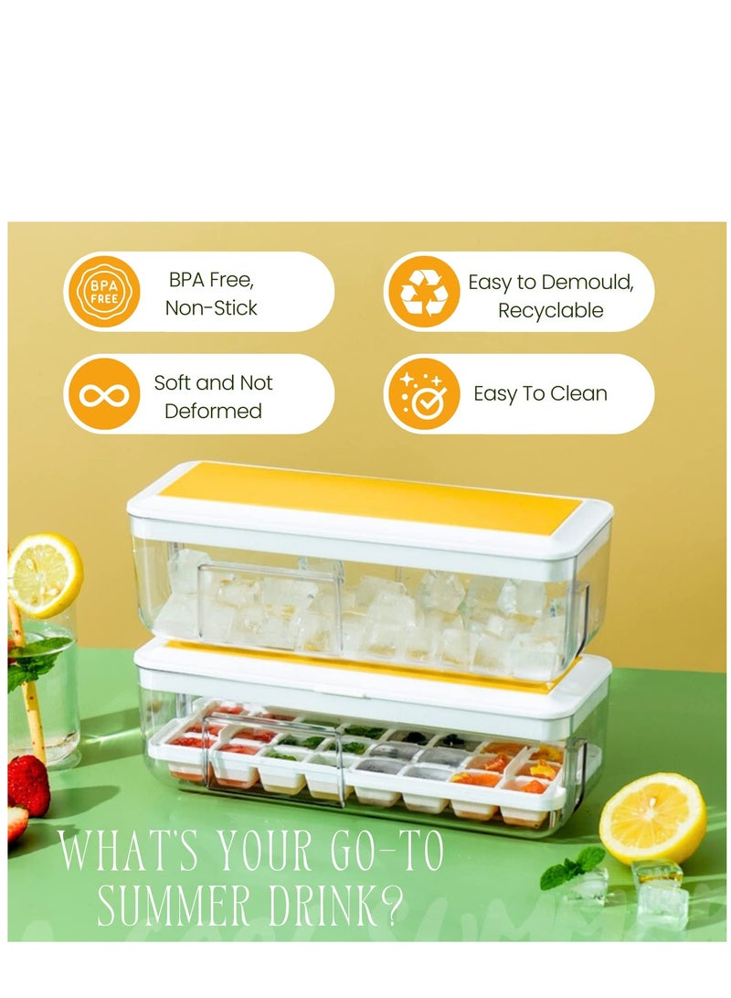Captaintech Ice Cube Tray with Lid Ice Cube Tray for Freezer Pressed Easy Release 48 Cavity Ice Cube Mould with Stackable Storage Container and Spoon Suitable for Coffee Milk Yellow - Image 3