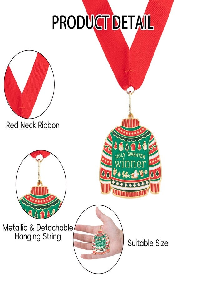 Jocomoni 3PCS Christmas Ugly Sweater Medal Award Contest Medals with Neck Ribbon Christmas Tree Ornament Contest Prizes for Ugly Sweater Contest Party Xmas Party Supplies - Image 3