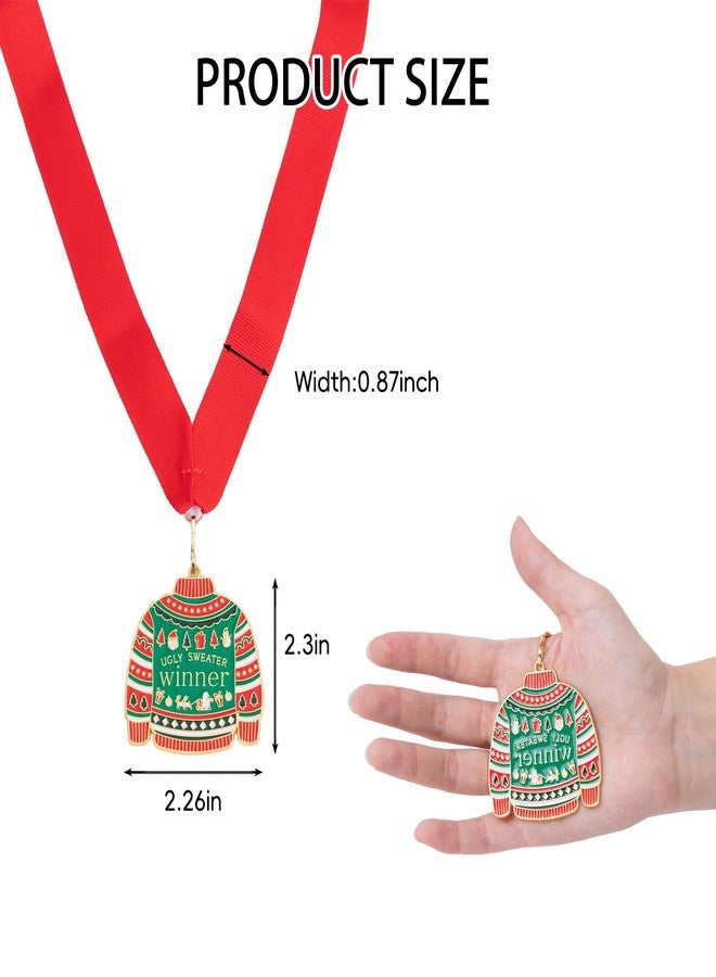 Jocomoni 3PCS Christmas Ugly Sweater Medal Award Contest Medals with Neck Ribbon Christmas Tree Ornament Contest Prizes for Ugly Sweater Contest Party Xmas Party Supplies - Image 2
