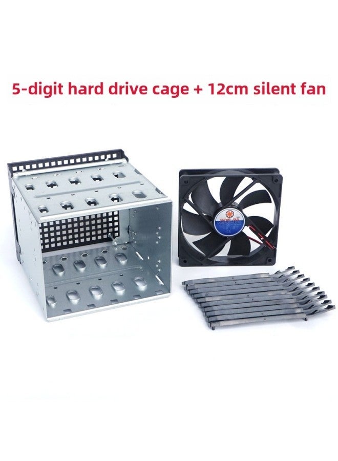 3.5-inch Hard Drive Cage Case 5.25-inch Optical Position Conversion 5-bay Bracket/mobile Cage-Color:5-disc +12cm Silent Fan  - Image 1
