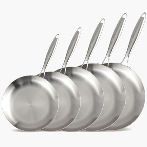 LOLYKITCH 89101112 Inch Triply Stainless Steel Frying Pan SetSkilletsChefs Induction Cooking Cookware SetDishwasher and Oven SafeDetachble Handle