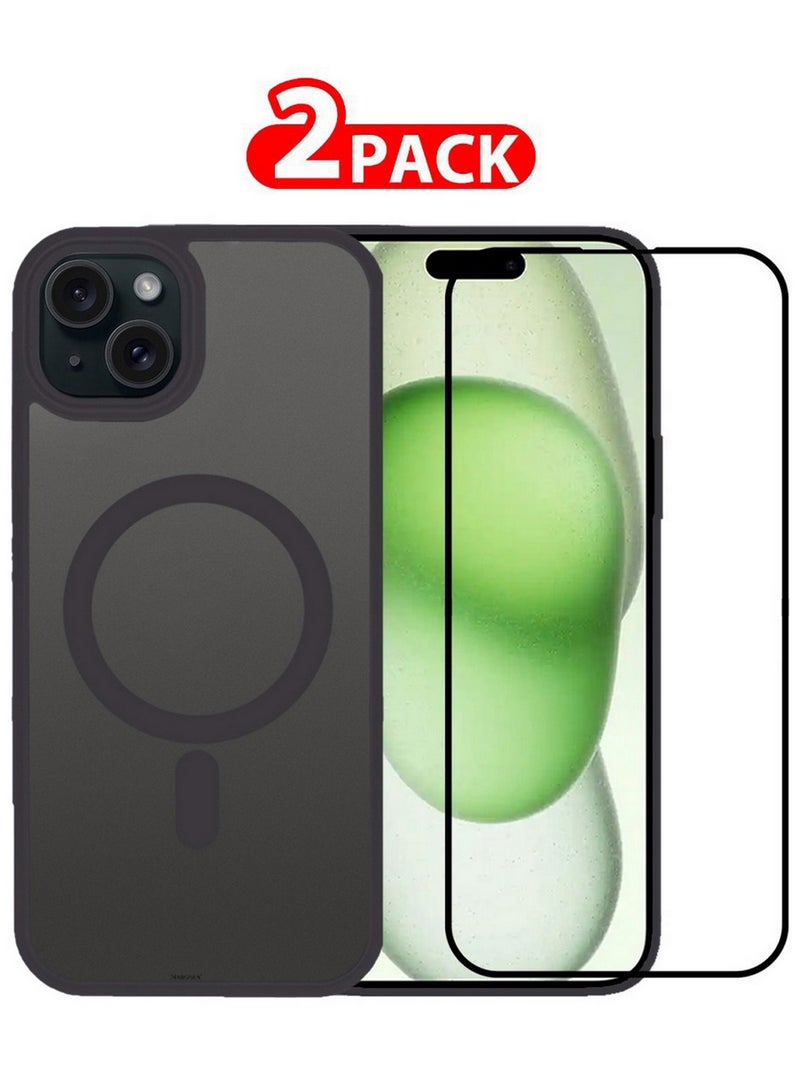 CATANES 2 Pieces Magnetic Slim Protective Case for iPhone 15 Plus - with Wireless Charging Support with 3D Screen Protector - Grey - Image 1