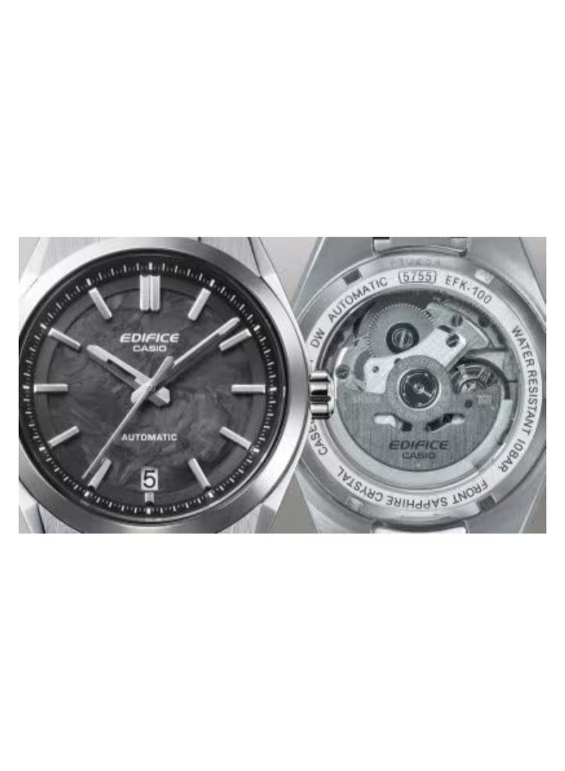 Casio Edifice EFK-100CD-1ADR Men's Automatic Watch, Mechanical Timepiece, Black Forged Carbon Dial, Stainless Steel Bracelet, Sapphire Crystal, Date Display, 100m Water Resistant, Elegant Dress Watch for Men, Luxury Sport Style, Casual Everyday Watch - Image 5