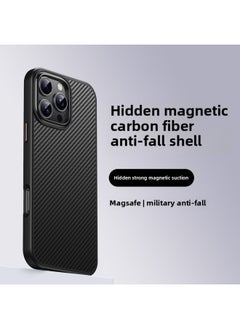 Product Suitable For IPhone16pro Phone Case Hidden Magnetic Carbon Fiber Apple 16Promax Protective Shell-color:black-Applicable Models:Iphone15 (without Metal Lens Frame)