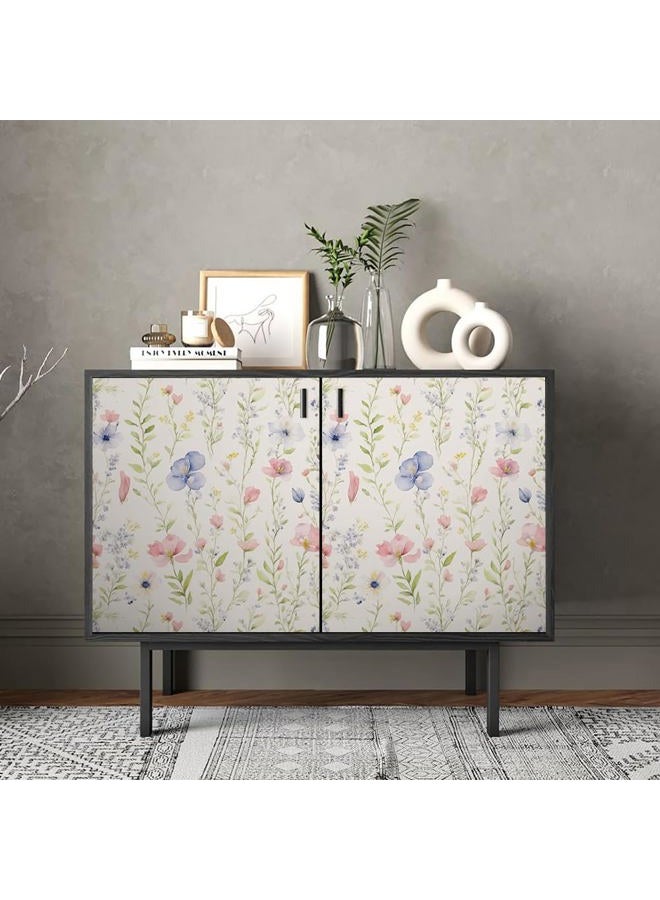 REDAMANCY Watercolor Wildflowers Green Leaf Red/Blue Flowers Peel and Stick Wallpaper Stick on Contact Paper Vintage Wall Paper Easy Peel Off for nightstand Drawer Cabinet Renter - Image 4