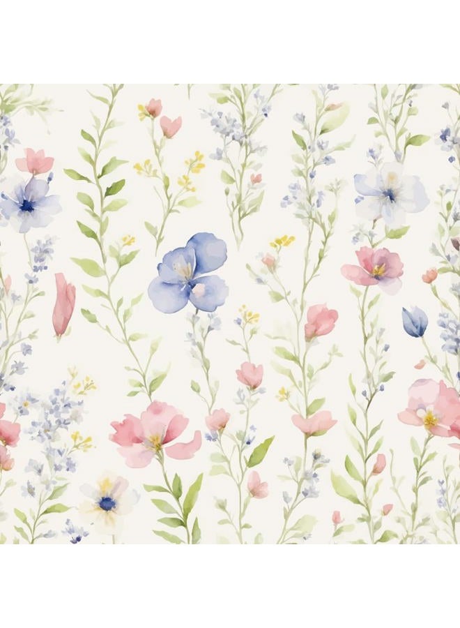 REDAMANCY Watercolor Wildflowers Green Leaf Red/Blue Flowers Peel and Stick Wallpaper Stick on Contact Paper Vintage Wall Paper Easy Peel Off for nightstand Drawer Cabinet Renter - Image 1