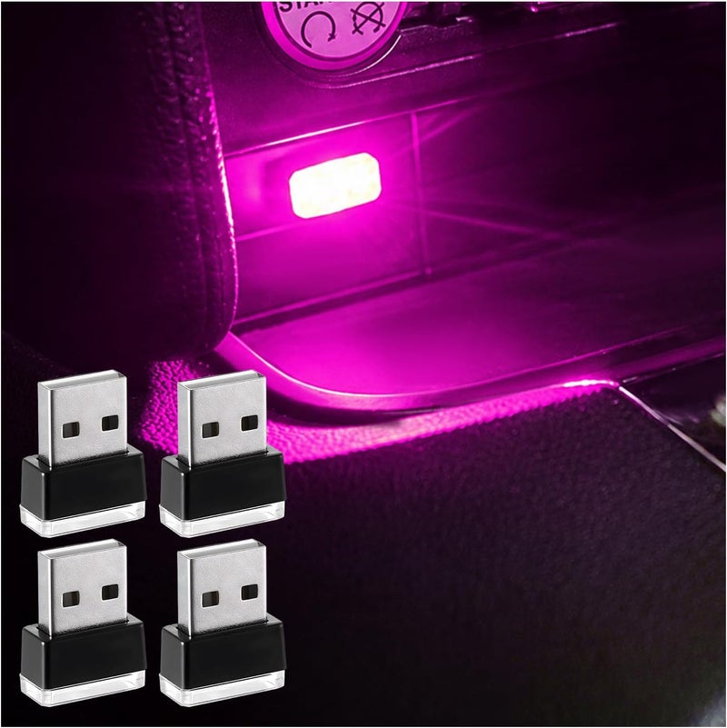 Augeny مصباح أجواء داخلي للسيارة من Augeny، مكون من 4 قطع، بتقنية LED ومتصل بالUSB، يمكن استخدامه كضوء ليلي للزينة، عبارة عن مجموعة إضاءة محمولة للسيارات، مناسبة لمعظم أنواع السيارات (لون بنفسجي). - Image 1