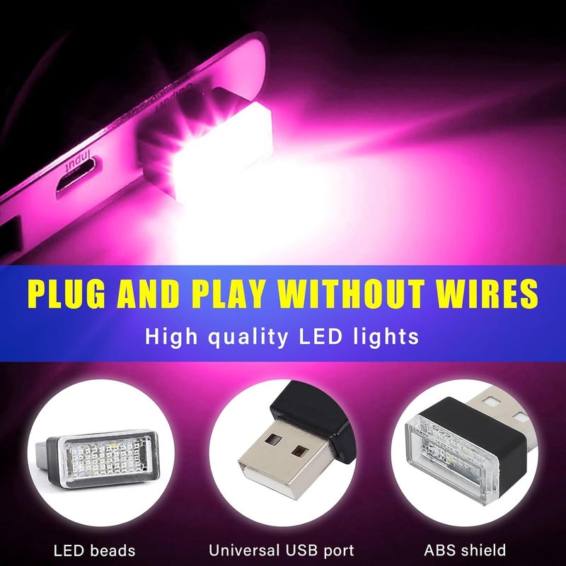 Augeny مصباح أجواء داخلي للسيارة من Augeny، مكون من 4 قطع، بتقنية LED ومتصل بالUSB، يمكن استخدامه كضوء ليلي للزينة، عبارة عن مجموعة إضاءة محمولة للسيارات، مناسبة لمعظم أنواع السيارات (لون بنفسجي). - Image 3