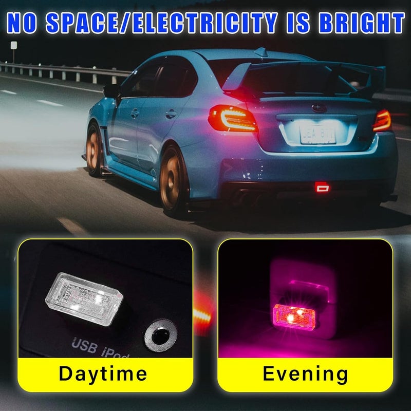 Augeny مصباح أجواء داخلي للسيارة من Augeny، مكون من 4 قطع، بتقنية LED ومتصل بالUSB، يمكن استخدامه كضوء ليلي للزينة، عبارة عن مجموعة إضاءة محمولة للسيارات، مناسبة لمعظم أنواع السيارات (لون بنفسجي). - Image 4