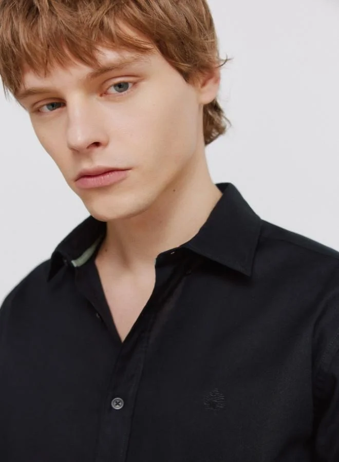 Linen cotton long sleeve regular fit button-down collar shirt