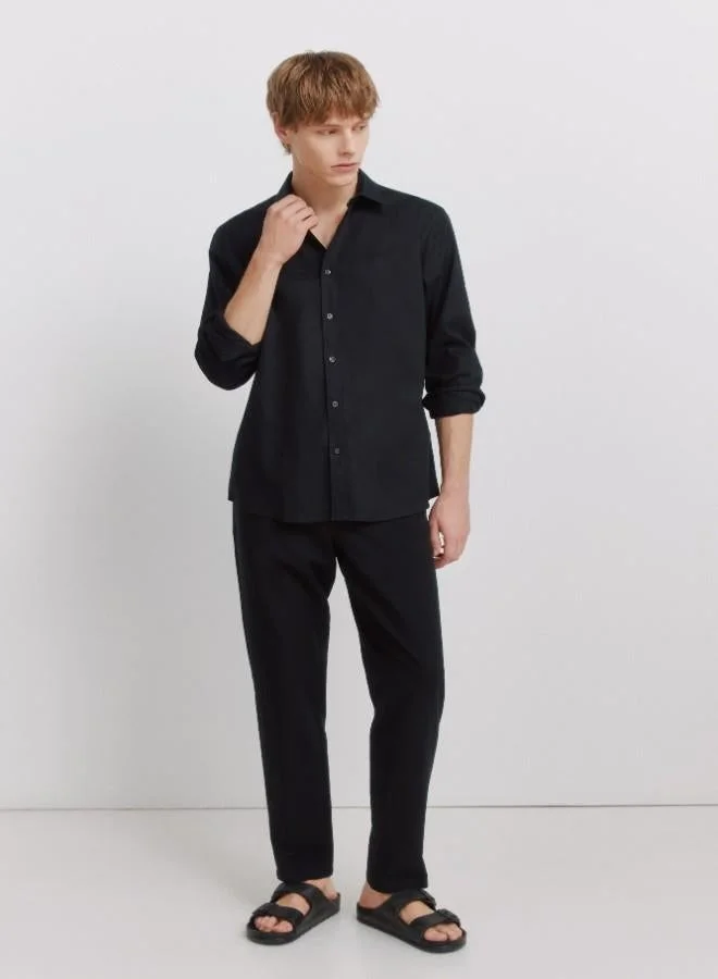 Springfield  Linen cotton long sleeve regular fit button-down collar shirt for Men | Best Price UAE