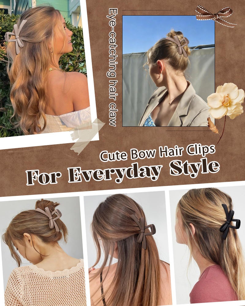 Mesovor 4 Pack Cute Bow Claw Clips, Nonslip 4.92" Large Matte Strong Hold Bows Hair Clips for Thin and Thick Hair | Chic Hairclips for Holidays or Everyday Hairstyle (Neutral Matte) - Image 3