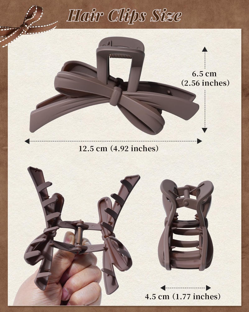 Mesovor 4 Pack Cute Bow Claw Clips, Nonslip 4.92" Large Matte Strong Hold Bows Hair Clips for Thin and Thick Hair | Chic Hairclips for Holidays or Everyday Hairstyle (Neutral Matte) - Image 2