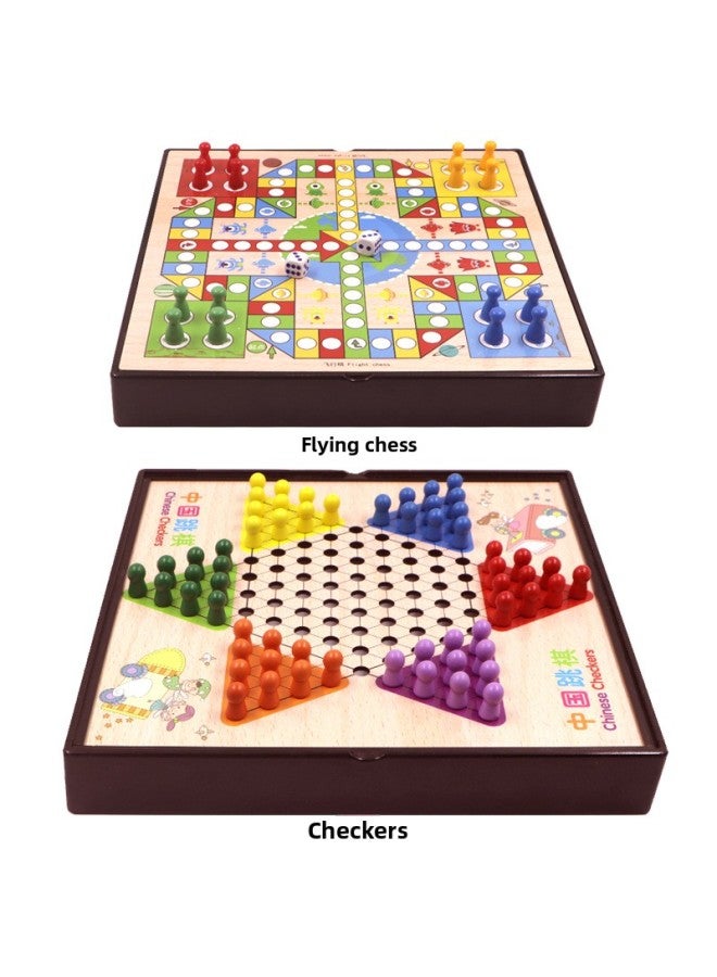 All-in-One Checkers Flying Chess Gobang Chess Multifunctional Chess Military Flag Children's Chess Educational Toys For Primary School Students