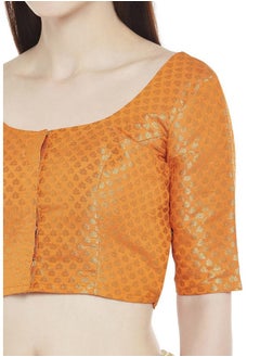 Studio Shringaar Studio Shringaar Women's Readymade Brocade Saree Blouse with Elbow Length Sleeves (2157-Orange, 44)  - Image 3