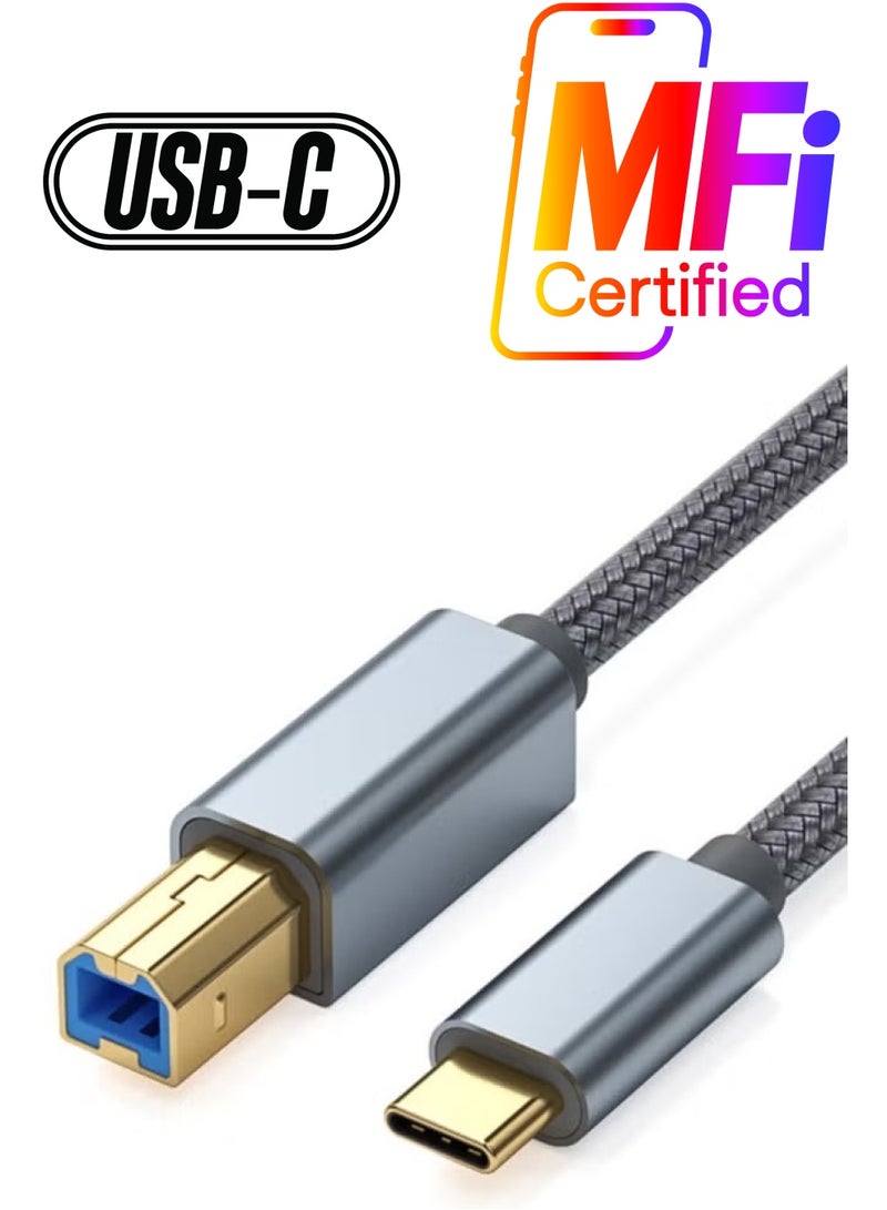 USB B to USB C Printer Cable 1.5m, USB C to USB B MIDI OTG Cord Type C Printer Cable for MacBook Pro, Air, USB C MIDI Cable for Yamaha Casio Digital Piano MIDI Controller DJ Controller - Image 1