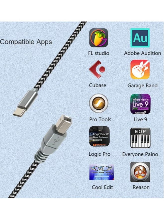 USB B to USB C Printer Cable 1.5m, USB C to USB B MIDI OTG Cord Type C Printer Cable for MacBook Pro, Air, USB C MIDI Cable for Yamaha Casio Digital Piano MIDI Controller DJ Controller - Image 5