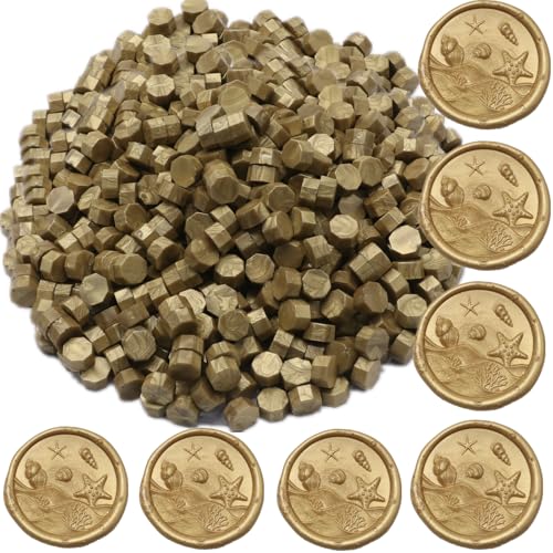 ONWINPOR Wax Seal Beads Light Gold, 400Pcs Sealing Wax Beads, Octagon Wax Sealing Beads, Bronze Gold Sealing Wax Beads Set for Wax Seal Stamp, Gift Wrapping, Letter Sealing (Light Gold) - Image 1