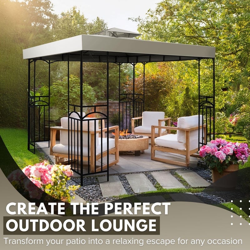 Flexzion Gazebo Cover Replacement Canopy Top 12x12 Ft (3.6m x 3.6m) - Double Tier Top Canopy Cover Replacement with UV30+, Dirt, Water Resistant for Outdoor, Sunshade, Garden, Patio, Pavilion (Ivory) - Image 2