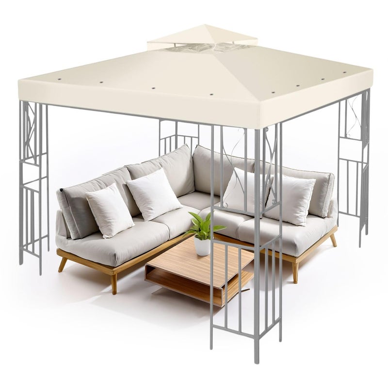 Flexzion Gazebo Cover Replacement Canopy Top 12x12 Ft (3.6m x 3.6m) - Double Tier Top Canopy Cover Replacement with UV30+, Dirt, Water Resistant for Outdoor, Sunshade, Garden, Patio, Pavilion (Ivory) - Image 1