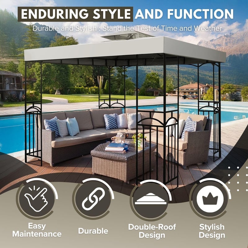 Flexzion Gazebo Cover Replacement Canopy Top 12x12 Ft (3.6m x 3.6m) - Double Tier Top Canopy Cover Replacement with UV30+, Dirt, Water Resistant for Outdoor, Sunshade, Garden, Patio, Pavilion (Ivory) - Image 3