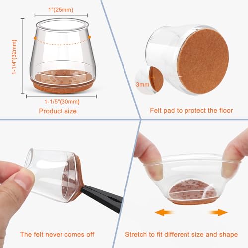 Joeyrras 24Pcs Silicone Chair Leg Floor Protectors,Floor Protectors for Chairs,Rubber Chair Leg Protectors for Hardwood Floors,Chair Leg Caps Chair Leg Covers for Wooden Floors(Clear, Small) - Image 5