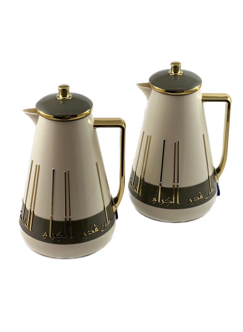Homemaker 2-Piece Tea & Coffee Flask - 1 Liter & 1 Liter Capacity - Glass Inner - ABS Body - White & Grey & Gold - Image 2