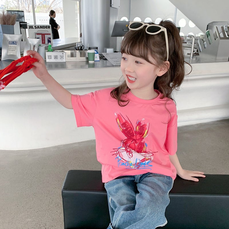 Girls' T-Shirt 2026 Style For Older Girls, Middle School Students, Printed Short-Sleeve Loose Top For Children, Trendy - Image 1