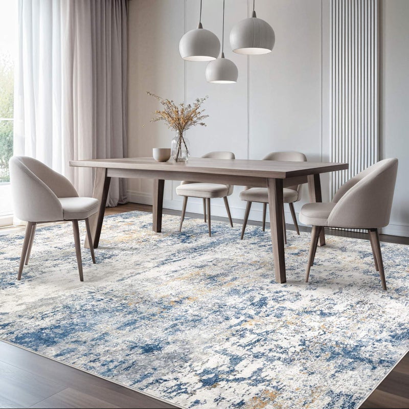 DMOYEST Area Rug Living Room Rugs - 5x7 Abstract Large Soft Indoor Washable Rug Neutral Modern Low Pile Carpet for Bedroom Dining Room Farmhouse Home Office - Blue - Image 5