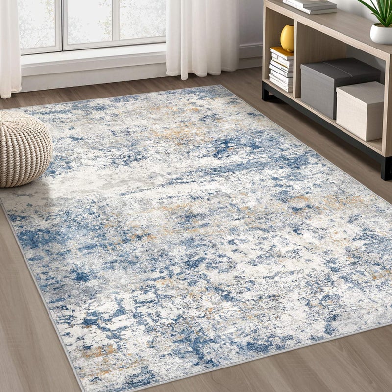 DMOYEST Area Rug Living Room Rugs - 5x7 Abstract Large Soft Indoor Washable Rug Neutral Modern Low Pile Carpet for Bedroom Dining Room Farmhouse Home Office - Blue - Image 1