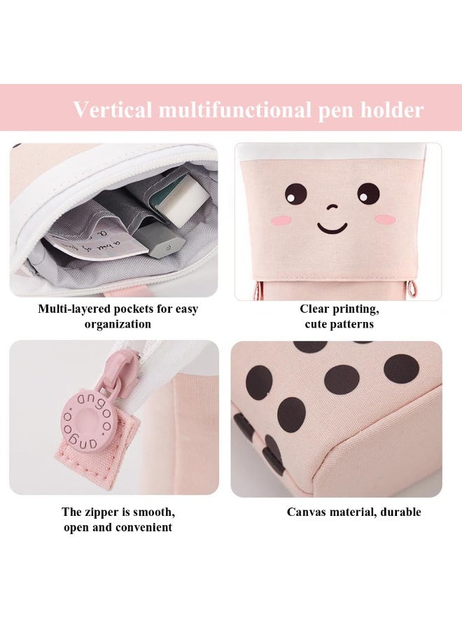 Cute Pencil Case, Upright Pen Holder, Retractable Makeup Bag, Pop-Up Makeup Bag With Cute Smile Face, Stationery Box, Office Storage Box Suitable For Girls, Students, Ladies, Adults (Pink) - Image 3