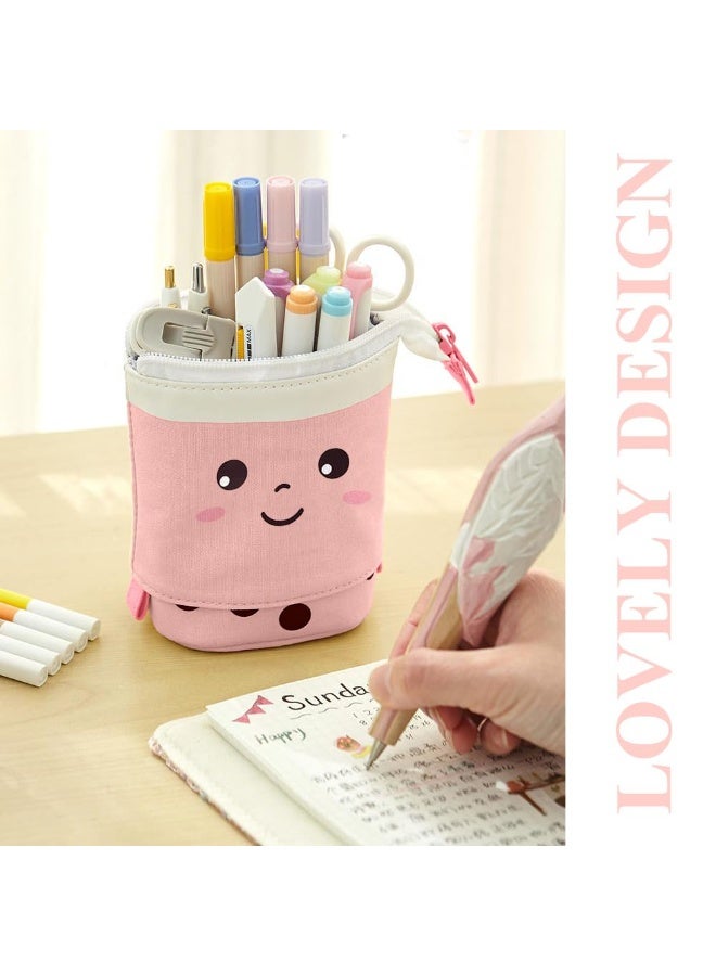 Cute Pencil Case, Upright Pen Holder, Retractable Makeup Bag, Pop-Up Makeup Bag With Cute Smile Face, Stationery Box, Office Storage Box Suitable For Girls, Students, Ladies, Adults (Pink) - Image 5