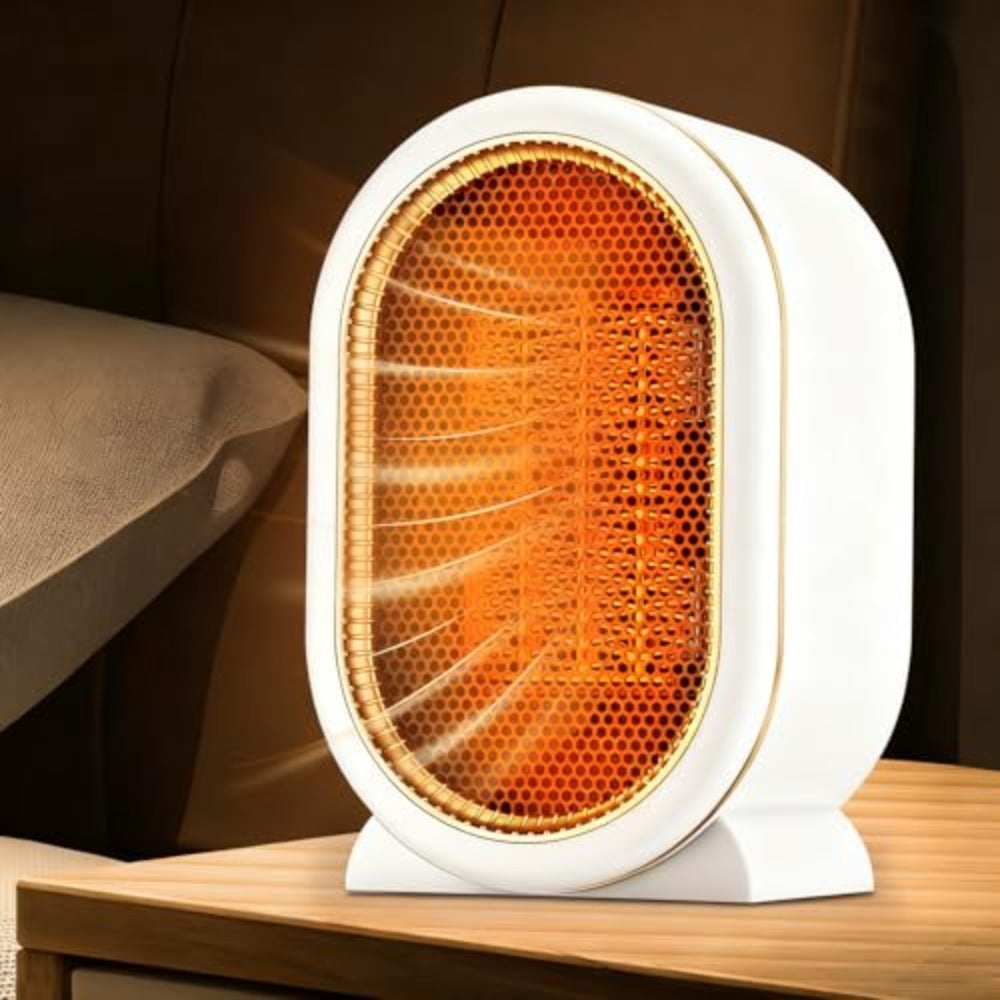 Portable electric heater for office bedroom indoor use, ceramic material, white, 90 adjustable angle and overheat protection