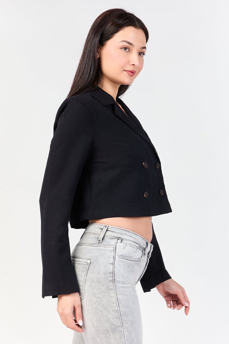 BCBGeneration Women Regular Fit Plain Casual Crop Blazer, Navy Blue - Image 3