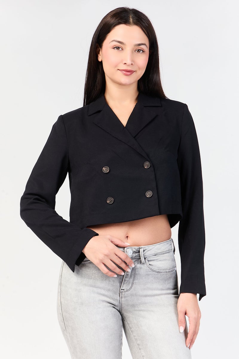 BCBGeneration Women Regular Fit Plain Casual Crop Blazer, Navy Blue - Image 1