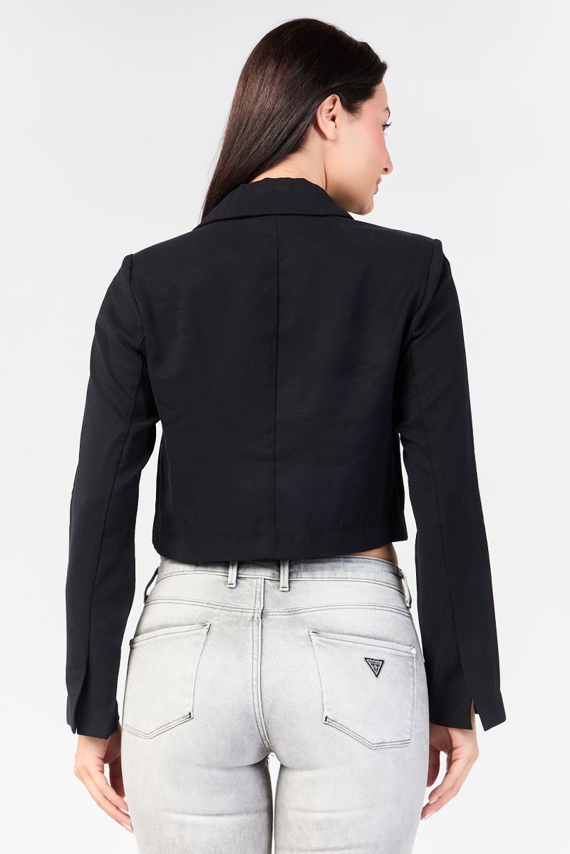 BCBGeneration Women Regular Fit Plain Casual Crop Blazer, Navy Blue - Image 4