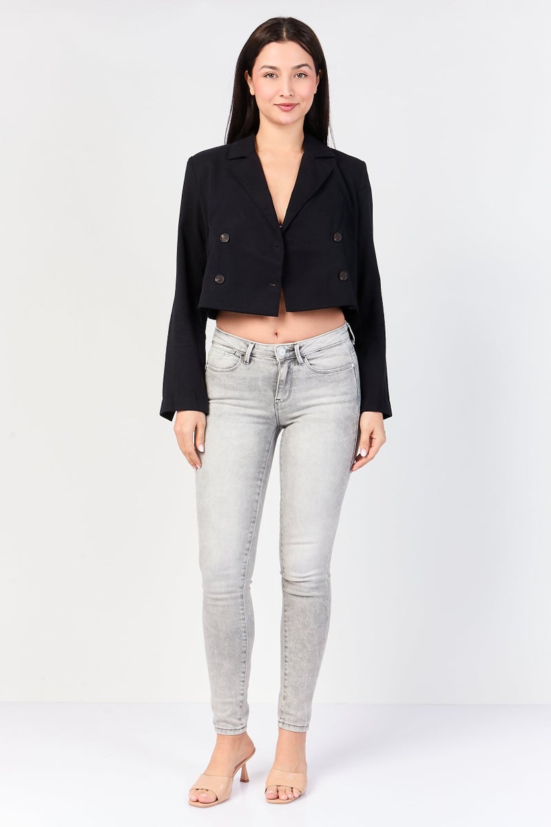 BCBGeneration Women Regular Fit Plain Casual Crop Blazer, Navy Blue - Image 2